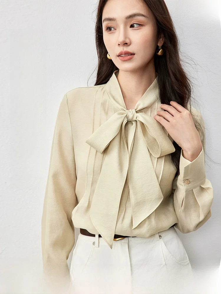 Elegant Commuter Shirt Women's Spring 2026 Long Sleeve Wool Blend Blouse with Bow Tie Draping Neckline Polyester Lenzing Fiber
Elegant Commuter Shirt Women's Spring 2026 Long Sleeve Wool Blend Blouse with Bow Tie Draping Neckline Polyester Lenzing Fiber