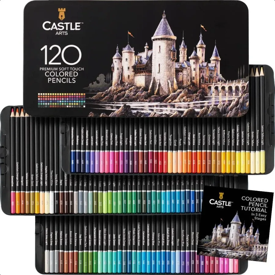 Castle Art plies Colored Pencils Set 120 Premium Soft Core Coloring Pencils for Adults Organized in Presentation Tin Case
Castle Art plies Colored Pencils Set 120 Premium Soft Core Coloring Pencils for Adults Organized in Presentation Tin Case