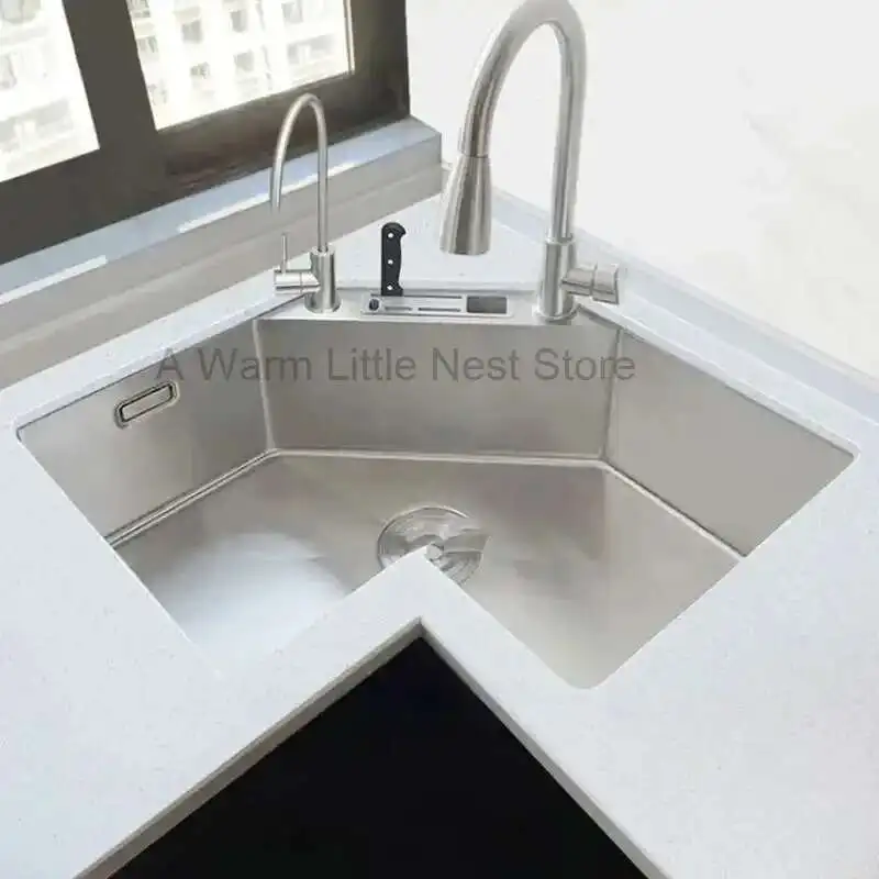 L-shaped Stainless Steel Corner Kitchen Sinks Nordic Small Apartment Special Washing Sink Large Single Sink Kitchen Accessories
L-shaped Stainless Steel Corner Kitchen Sinks Nordic Small Apartment Special Washing Sink Large Single Sink Kitchen Accessories