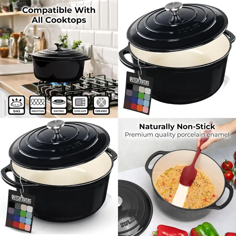 Эмалированная чугунная голландская духовка, 7,7 литра, безопасная в духовке до 500 шт. ° F, идеально подходит для выпечки, раковины, запекания - черный
Эмалированная чугунная голландская духовка, 7,7 литра, безопасная в духовке до 500 шт. ° F, идеально подходит для выпечки, раковины, запекания - черный