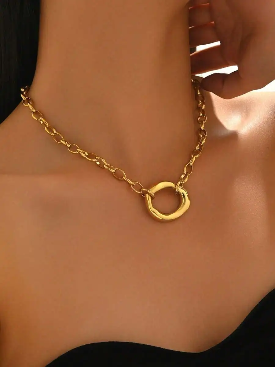 Fashion Minimalist Thick Chain Necklace With Asymmetrical Ring Pendant Stainless Steel For Women
Fashion Minimalist Thick Chain Necklace With Asymmetrical Ring Pendant Stainless Steel For Women