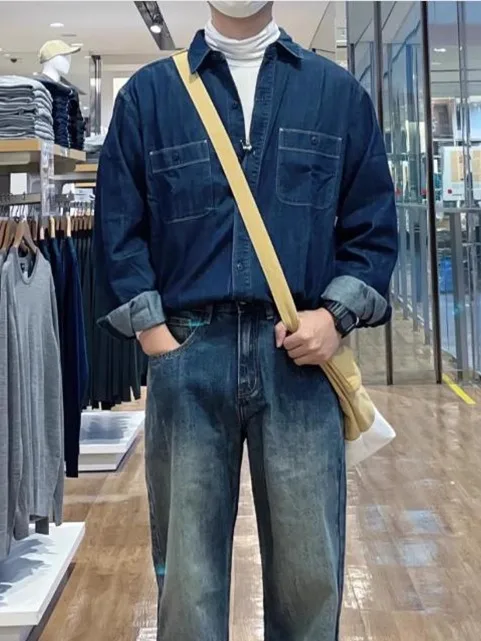 Waed Denim Long Sve irt Men's Women's Autumn Workwear Trousers Tailoring Room Outerwear Casual Loose Fit Youth Sle
Waed Denim Long Sve irt Men's Women's Autumn Workwear Trousers Tailoring Room Outerwear Casual Loose Fit Youth Sle