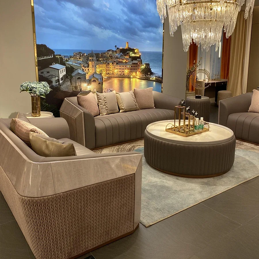 Villa Luxury Combination Furniture Italian Leather Sofa Postmodern Simple High-end Living Room Sofa
Villa Luxury Combination Furniture Italian Leather Sofa Postmodern Simple High-end Living Room Sofa