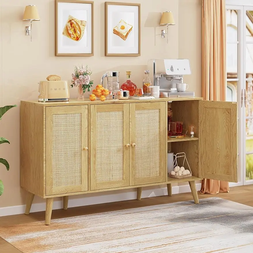 Sideboard Buffet Cabinet, Rattan Cabinet with 3 Adjustable Shelves & 4 Doors, Sideborad Cabinet, Accent Cabinet for Living Room
Sideboard Buffet Cabinet, Rattan Cabinet with 3 Adjustable Shelves & 4 Doors, Sideborad Cabinet, Accent Cabinet for Living Room