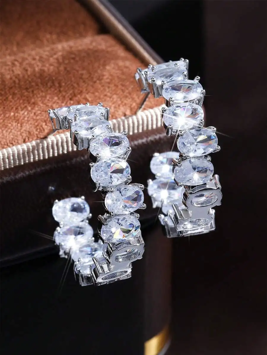 Cubic Zirconia Oval Stone Hoop Earrings For Women
Cubic Zirconia Oval Stone Hoop Earrings For Women