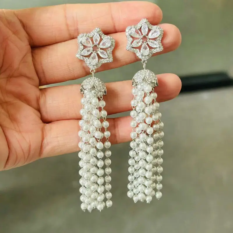 Bilincolor Cyrstal Clear Cubic Zirconian and Plastic White Pearl Long White Pearl Tassel Earring for Women
Bilincolor Cyrstal Clear Cubic Zirconian and Plastic White Pearl Long White Pearl Tassel Earring for Women