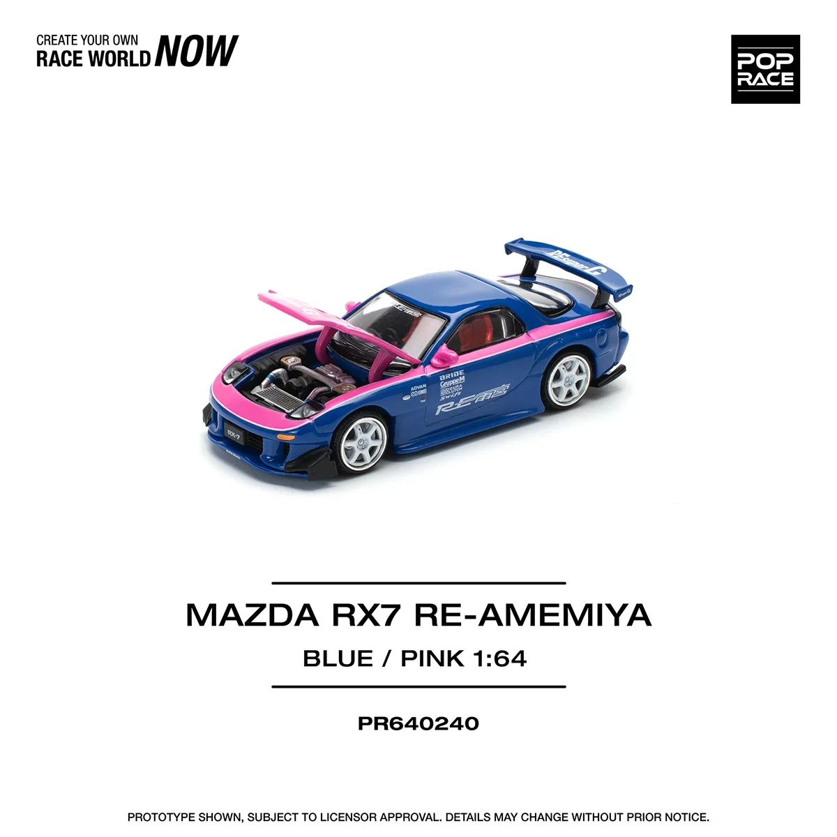 POP RACE In Stock PR640240 1:64 Mazda RX-7 FD3S RE-Amemiya Widebody Blue/Pink Diecast Model Car
POP RACE In Stock PR640240 1:64 Mazda RX-7 FD3S RE-Amemiya Widebody Blue/Pink Diecast Model Car