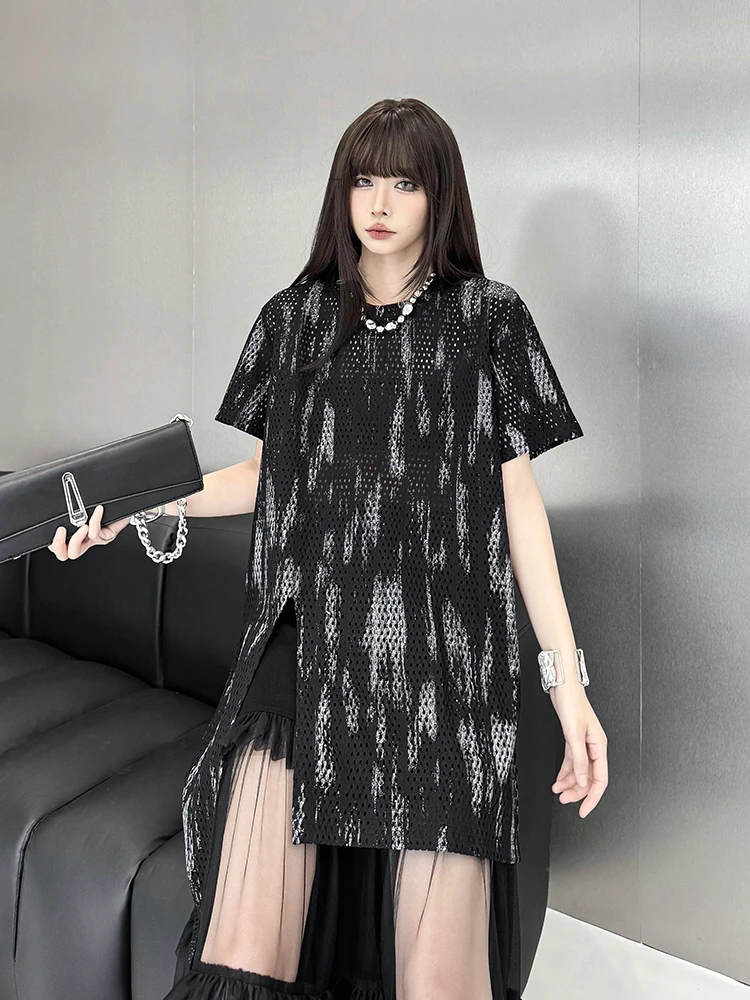 Fashionable Mesh Grid T-Shirt Women's Loose Fit Asymmetrical Design Summer New Arrival Casual Style Short Sleeve round Neck
Fashionable Mesh Grid T-Shirt Women's Loose Fit Asymmetrical Design Summer New Arrival Casual Style Short Sleeve round Neck