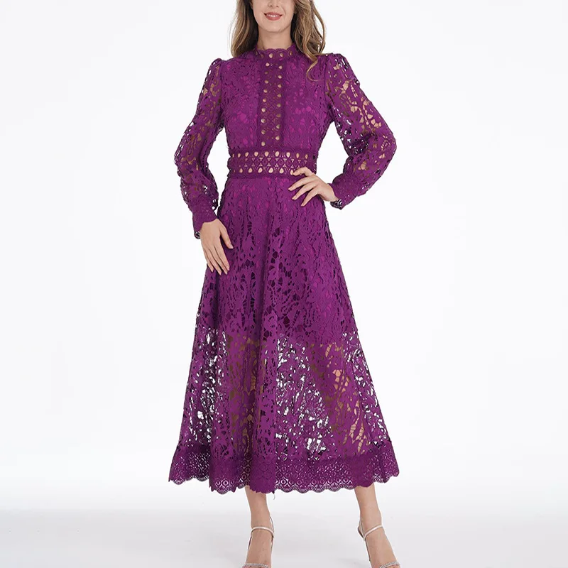 French elegant style new stand-up collar embroidery hollow niche design feeling waist thin dress fashion simple luxury temperame 
French elegant style new stand-up collar embroidery hollow niche design feeling waist thin dress fashion simple luxury temperame