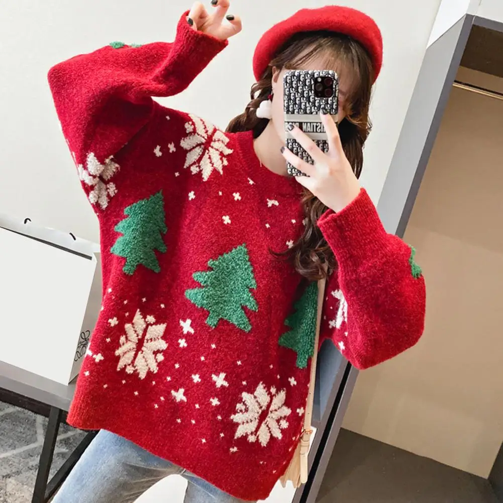 Christmas Sweater Knitted Sweater Cozy Christmas Tree Print Sweater for Women Thick Knit Round Neck Pullover with Long for New
Christmas Sweater Knitted Sweater Cozy Christmas Tree Print Sweater for Women Thick Knit Round Neck Pullover with Long for New