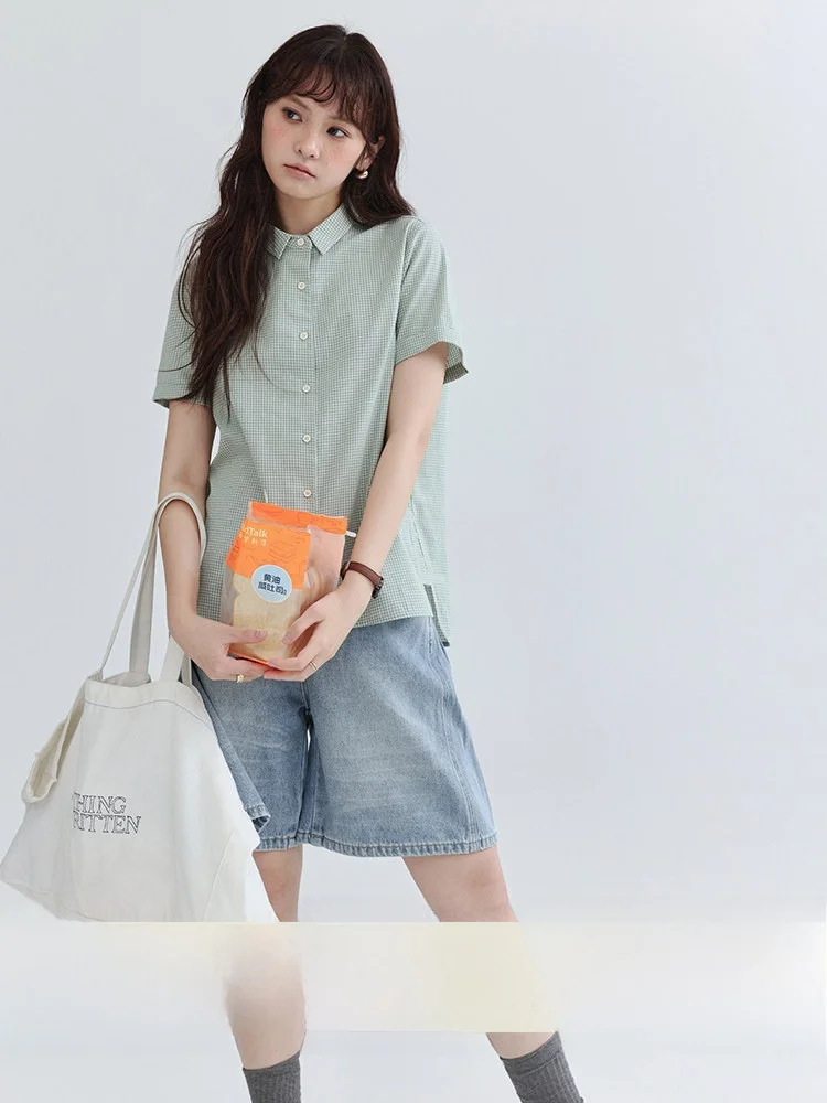 AMUU Original Pure Cotton Button up Shirt Women's Summer New Style Short Sleeve Plaid Stand Collar Split Korean Style Top
AMUU Original Pure Cotton Button up Shirt Women's Summer New Style Short Sleeve Plaid Stand Collar Split Korean Style Top
