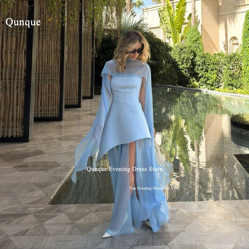 Qunque Fashion Chiffon Evening Dress Long Cape Sky Blue Prom Dress Simple Special Occasion Gowns Vestidos De Fiesta Customized
Qunque Fashion Chiffon Evening Dress Long Cape Sky Blue Prom Dress Simple Special Occasion Gowns Vestidos De Fiesta Customized