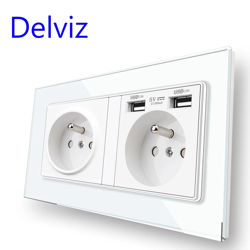 Delviz French standard socket, Tempered Glass Crystal Panel,AC 100~250V, 2A Dual USB charging Port, France 16A Power Wall Outlet
Delviz French standard socket, Tempered Glass Crystal Panel,AC 100~250V, 2A Dual USB charging Port, France 16A Power Wall Outlet