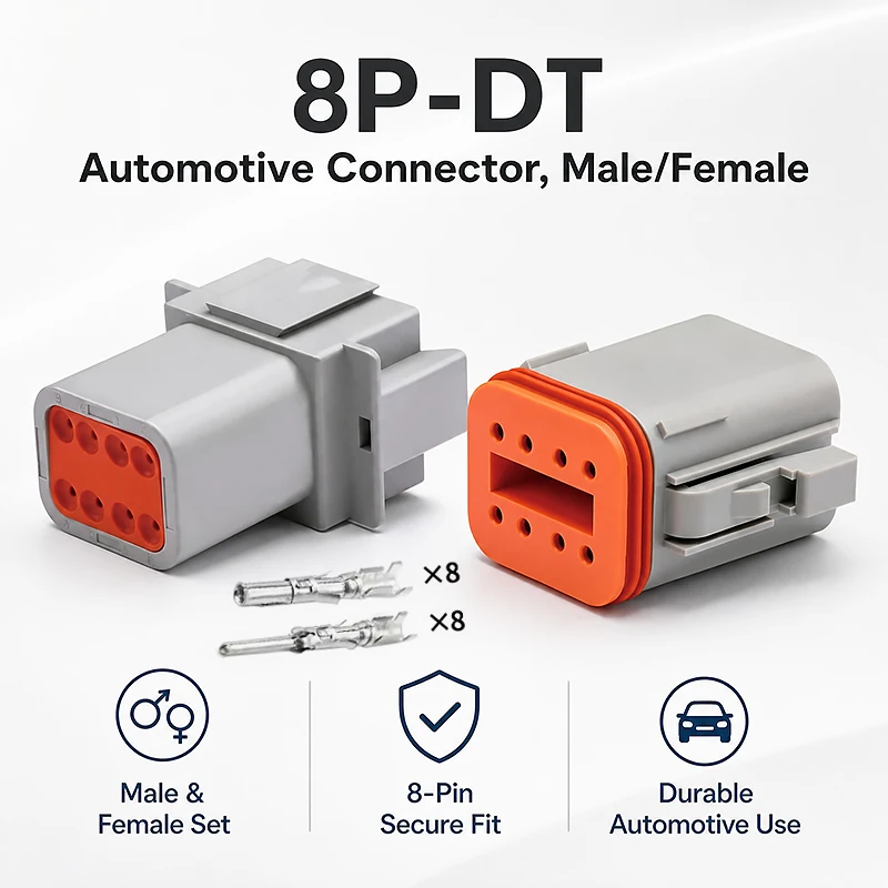 DT06-8S & DT04-8P 8-Pin Deutsch Type DT Series Waterproof Connector - Heavy Duty Automotive Plug for Truck Wire Harness
DT06-8S & DT04-8P 8-Pin Deutsch Type DT Series Waterproof Connector - Heavy Duty Automotive Plug for Truck Wire Harness