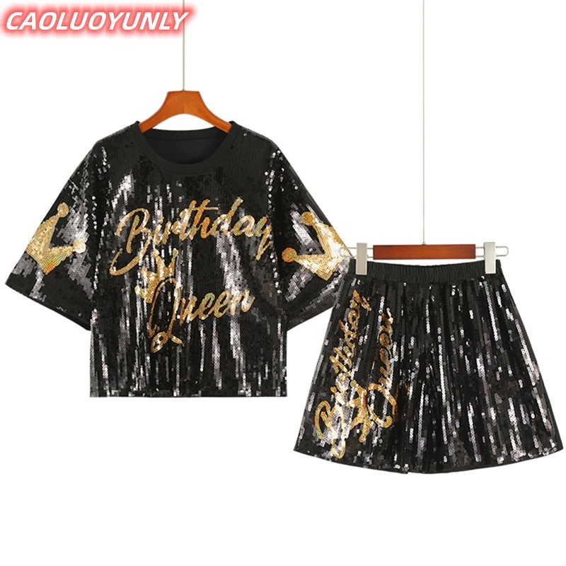 Summer New Letter Streetwear Short Sleeve Sequins Round Neck T-Shirt +Elastic Waist Pants Hip Hop Loose Women's Two-Piece Sets
Summer New Letter Streetwear Short Sleeve Sequins Round Neck T-Shirt +Elastic Waist Pants Hip Hop Loose Women's Two-Piece Sets
