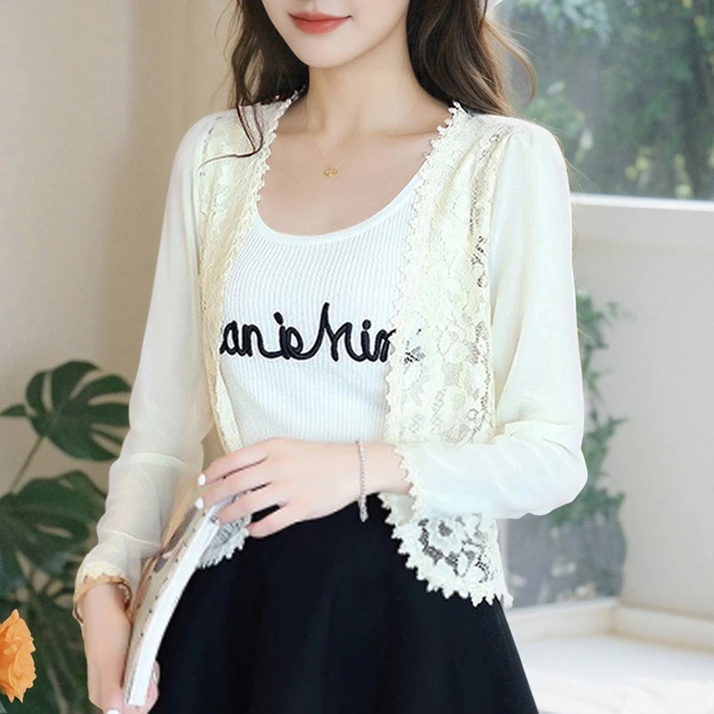 Fashion Summer Long Sleeve Shawl Women Shirt Solid Spliced Lace Sunscreen Shirt Blouse Women Tops Camisas De Mujer Blusas N595
Fashion Summer Long Sleeve Shawl Women Shirt Solid Spliced Lace Sunscreen Shirt Blouse Women Tops Camisas De Mujer Blusas N595
