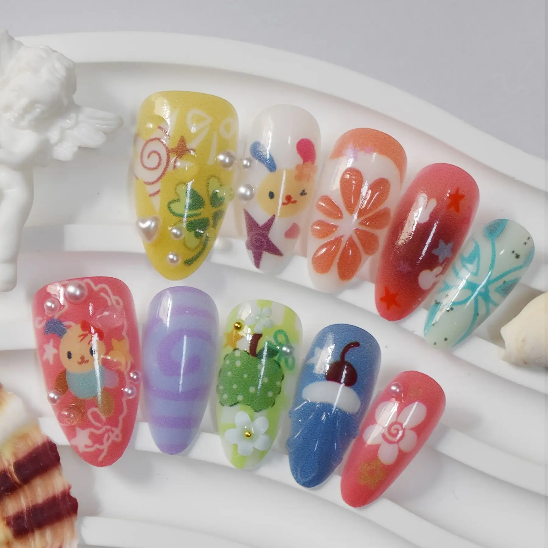 10pcs Handmade Press on Nails Sweet Cool Cartoon Fruit Star Print Fake Nails Wearable Detachable Ins Summer Almond False Nails
10pcs Handmade Press on Nails Sweet Cool Cartoon Fruit Star Print Fake Nails Wearable Detachable Ins Summer Almond False Nails
