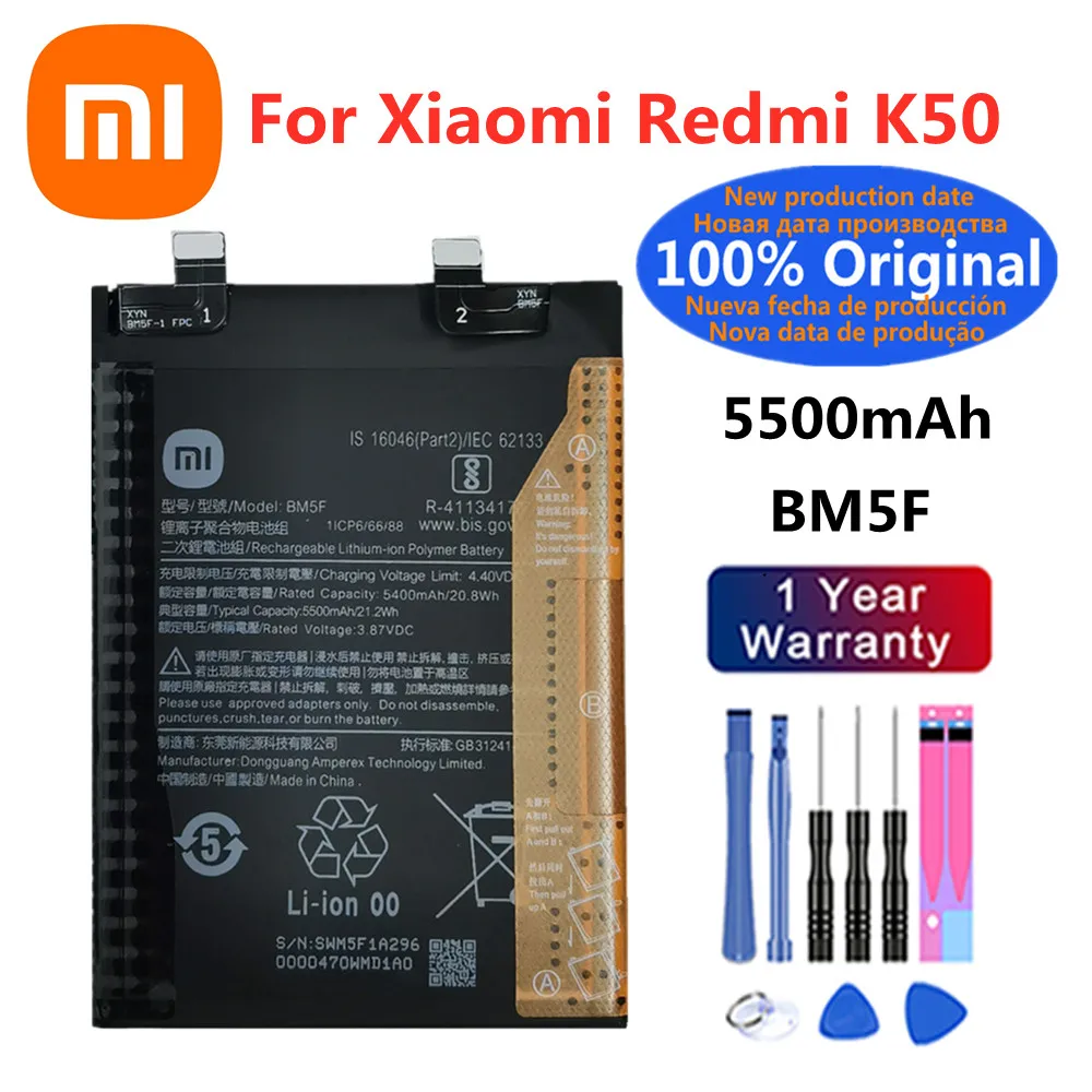 BM5F 5500mAh Original Battery For Xiaomi Redmi K50 Phone Batteries Fast Shipping + Free Tools
BM5F 5500mAh Original Battery For Xiaomi Redmi K50 Phone Batteries Fast Shipping + Free Tools