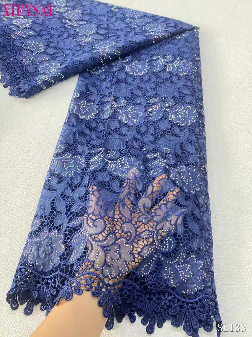 Blue Guipure Cord Lace Fabric with Stones 2025 High Quality African Water Souble Lace Fabric for Women Party Dresses Sew
Blue Guipure Cord Lace Fabric with Stones 2025 High Quality African Water Souble Lace Fabric for Women Party Dresses Sew