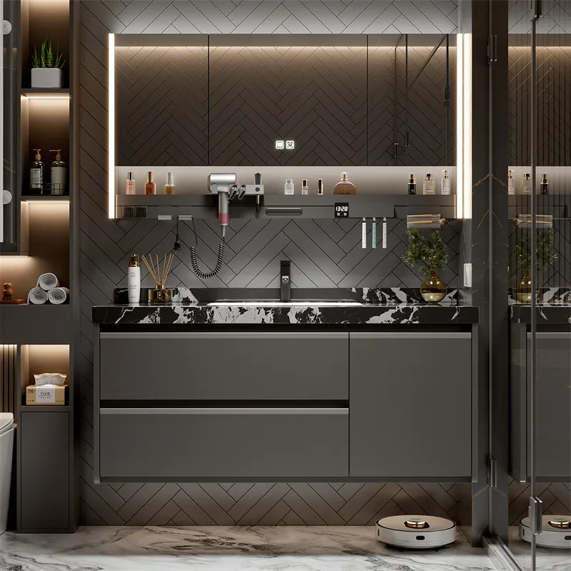 Комплект мебели для ванной комнаты: тумба с бесшовной керамической раковиной и унитазом
Комплект мебели для ванной комнаты: тумба с бесшовной керамической раковиной и унитазом