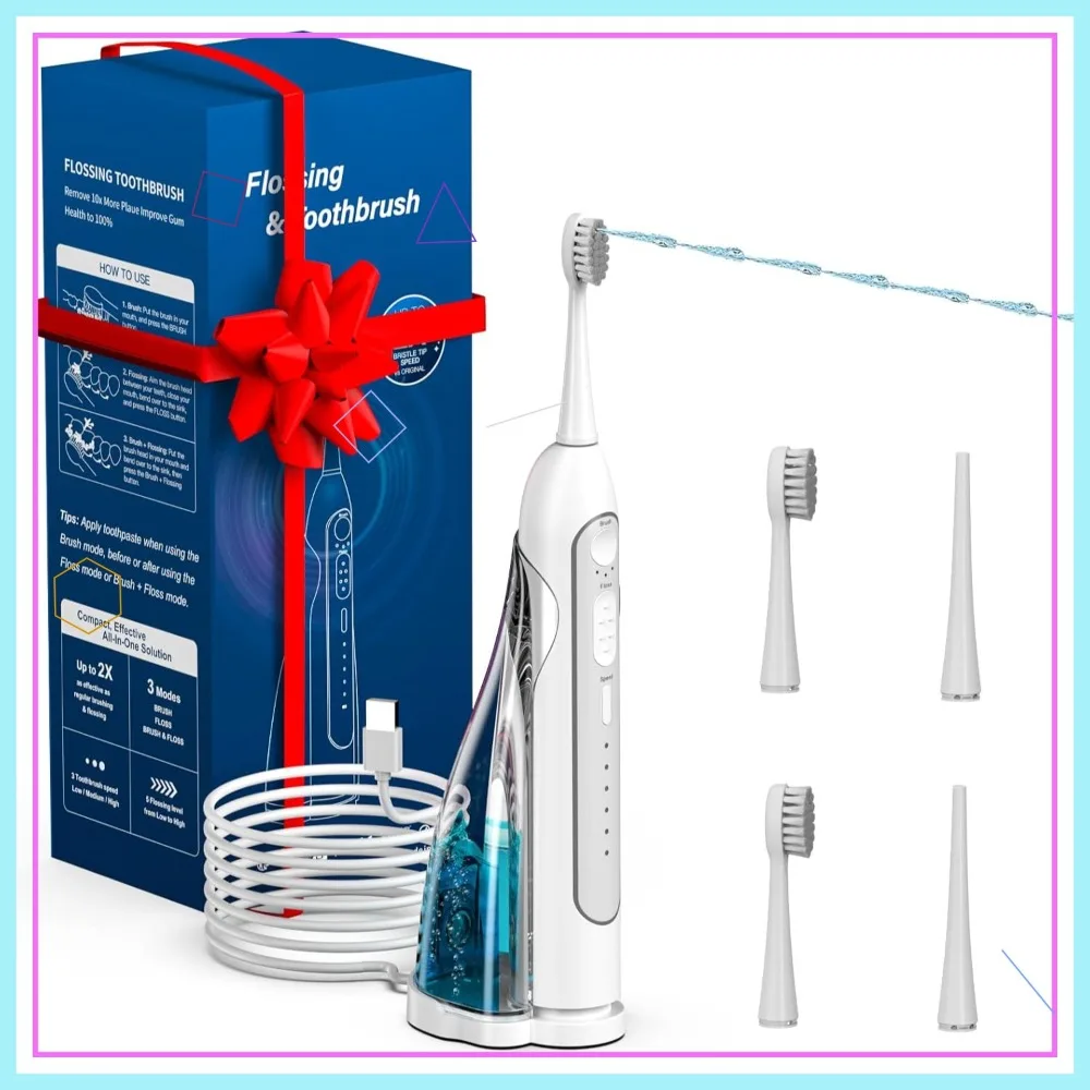 3-in-1 Sonic Toothbrush & Water Flosser, 5 Speeds, 2 Brushes + 2 Nozzles, Portable Oral Care Kit for Travel (White+Square)
3-in-1 Sonic Toothbrush & Water Flosser, 5 Speeds, 2 Brushes + 2 Nozzles, Portable Oral Care Kit for Travel (White+Square)