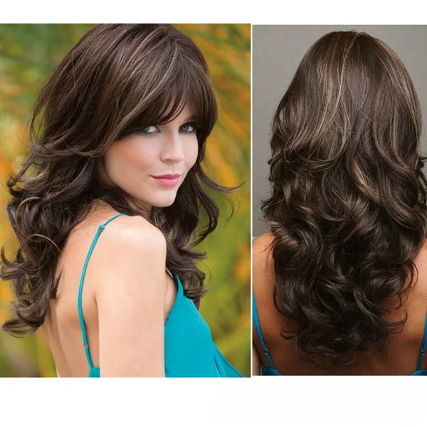 Европейские и американские парики, синтетические парики с боковой чёлкой, длинные кудрявые волосы смешанного коричневого цвета.
Европейские и американские парики, синтетические парики с боковой чёлкой, длинные кудрявые волосы смешанного коричневого цвета.