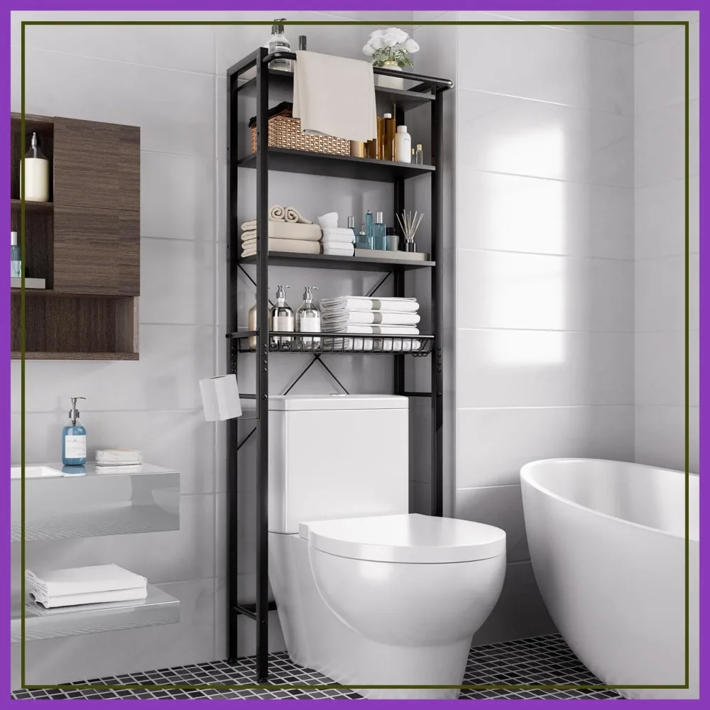 Over-The-Toilet Storage Shelf, 4-Tier Freestanding Bathroom Organizer, Space Saver with Adjustable Shelf, Black
Over-The-Toilet Storage Shelf, 4-Tier Freestanding Bathroom Organizer, Space Saver with Adjustable Shelf, Black