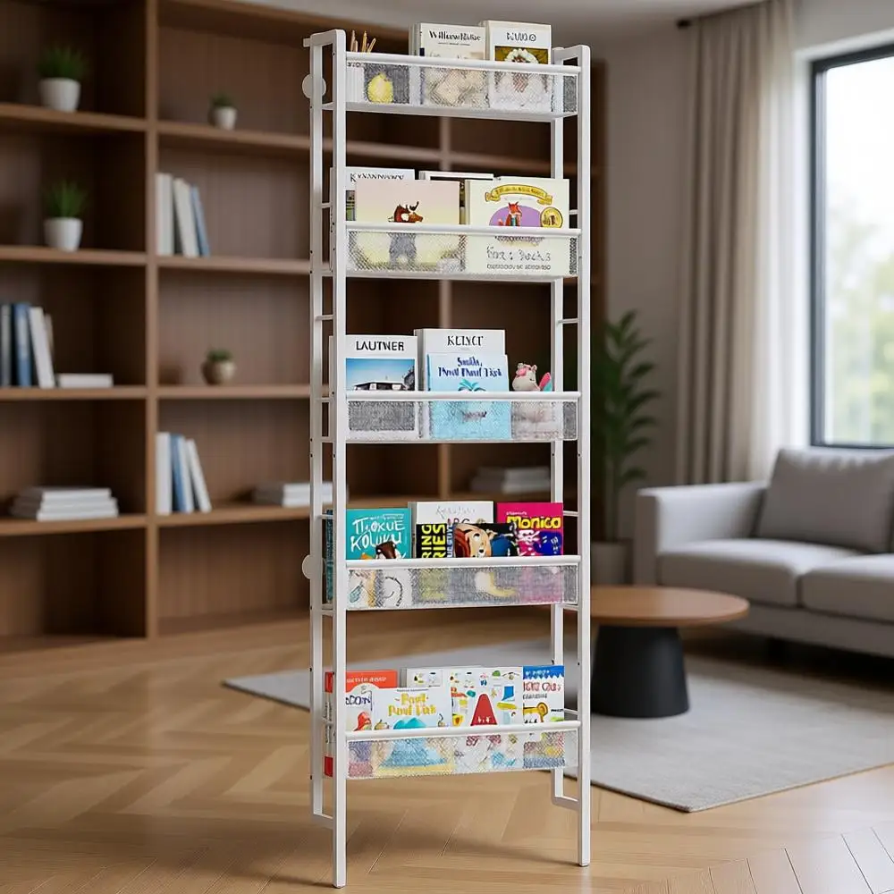 5-Tier Wall-Mounted Bookshelf for Kids, Organizer for Books and Toys, Metal Shelves for Nursery, Bedroom, Living Room, White
5-Tier Wall-Mounted Bookshelf for Kids, Organizer for Books and Toys, Metal Shelves for Nursery, Bedroom, Living Room, White