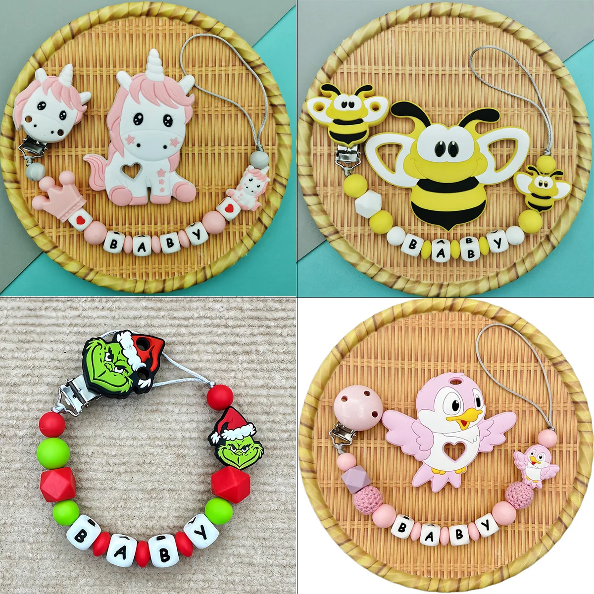 Персонализированные силиконовые держатели-цепочки для пустышек с английскими буквами и именами, прорезыватели-подвески, подарки для младенцев
Персонализированные силиконовые держатели-цепочки для пустышек с английскими буквами и именами, прорезыватели-подвески, подарки для младенцев