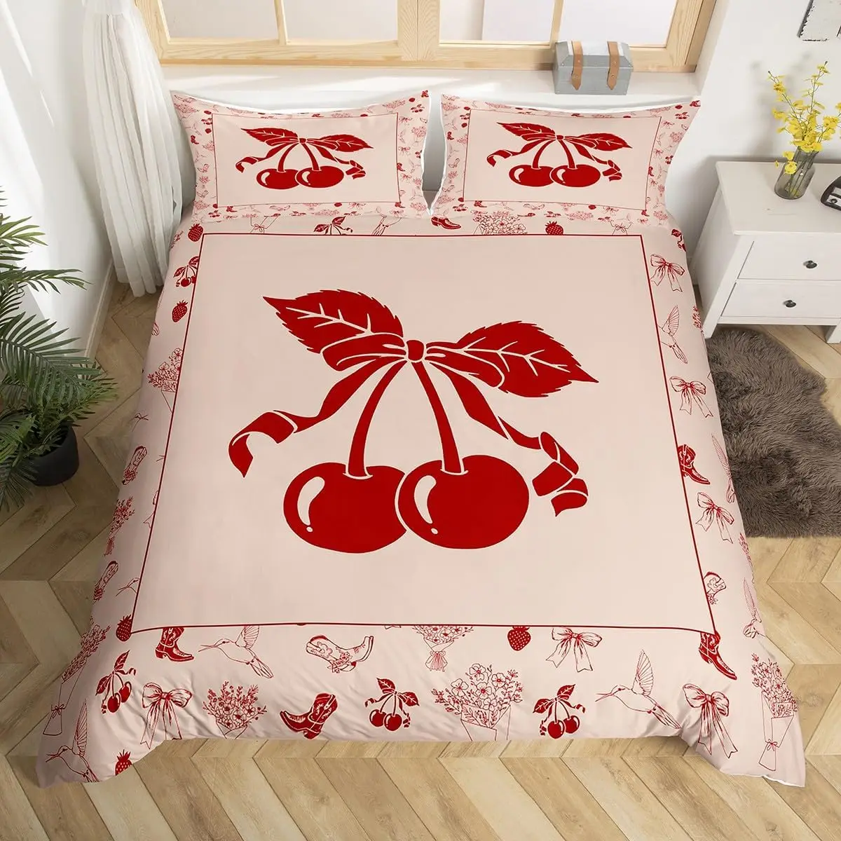 Cherry Duvet Cover Set Twin King,Dreamy Bowknot Cowgirl Boots Floral Birds Bedding Set,Strawberry Tropical Fruit Comforter Cover
Cherry Duvet Cover Set Twin King,Dreamy Bowknot Cowgirl Boots Floral Birds Bedding Set,Strawberry Tropical Fruit Comforter Cover