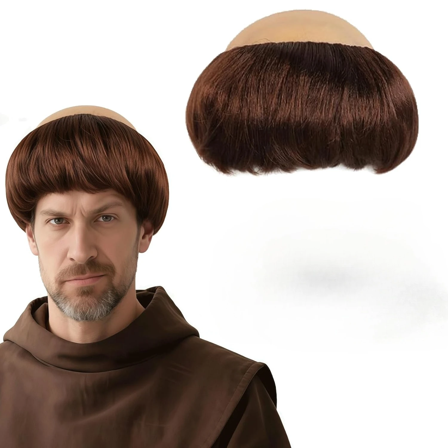 Dark Brown Bald Monk Wig for Men with Bald Cap Funny Halloween Costume Wig Short Brown Character Hair for Medieval Cosplay
Dark Brown Bald Monk Wig for Men with Bald Cap Funny Halloween Costume Wig Short Brown Character Hair for Medieval Cosplay
