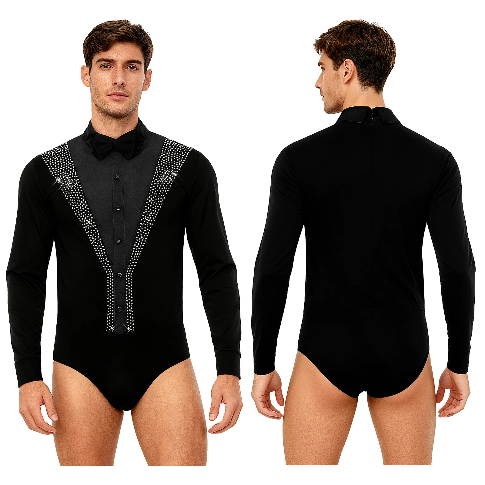 Gentry Men Latin Waltz Ballroom Modern Dance Bodysuit with Bowtie Shiny Rhinestone Long Sleeve Jumpsuit Ballroom Dance Costume
Gentry Men Latin Waltz Ballroom Modern Dance Bodysuit with Bowtie Shiny Rhinestone Long Sleeve Jumpsuit Ballroom Dance Costume