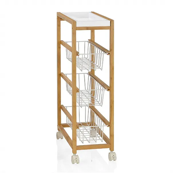 Bamboo Kitchen Rolling Wooden Storage Cart Kitchen Trolley With Baskets
Bamboo Kitchen Rolling Wooden Storage Cart Kitchen Trolley With Baskets