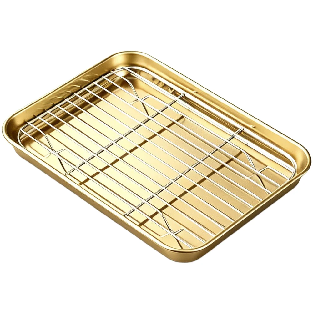 Gold Stainless Steel Rectangular Grill Tray with Oil Drain Mesh Rack for BBQ Grilling Baking and Post-Cook Food Draining
Gold Stainless Steel Rectangular Grill Tray with Oil Drain Mesh Rack for BBQ Grilling Baking and Post-Cook Food Draining