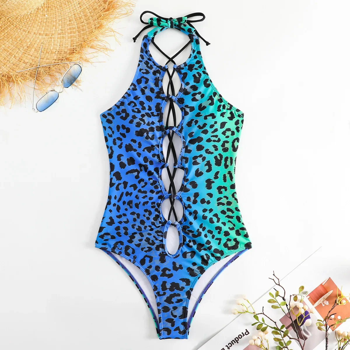 Leopard Print One Piece Swimwear Women 2023 Blue Green Gradient Bikini Sexy Cross Bandage Hollow Out Monokini Backless Beachwear
Leopard Print One Piece Swimwear Women 2023 Blue Green Gradient Bikini Sexy Cross Bandage Hollow Out Monokini Backless Beachwear