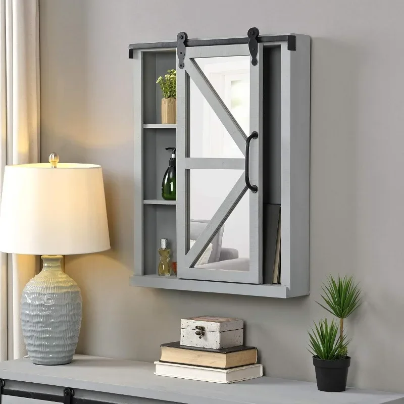 Winona Barn Door Mirrored Cabinet, Storage with Shelves for Bathroom, Kitchen and Office, Wood, Farmhouse, 28 x 21 Inches
Winona Barn Door Mirrored Cabinet, Storage with Shelves for Bathroom, Kitchen and Office, Wood, Farmhouse, 28 x 21 Inches