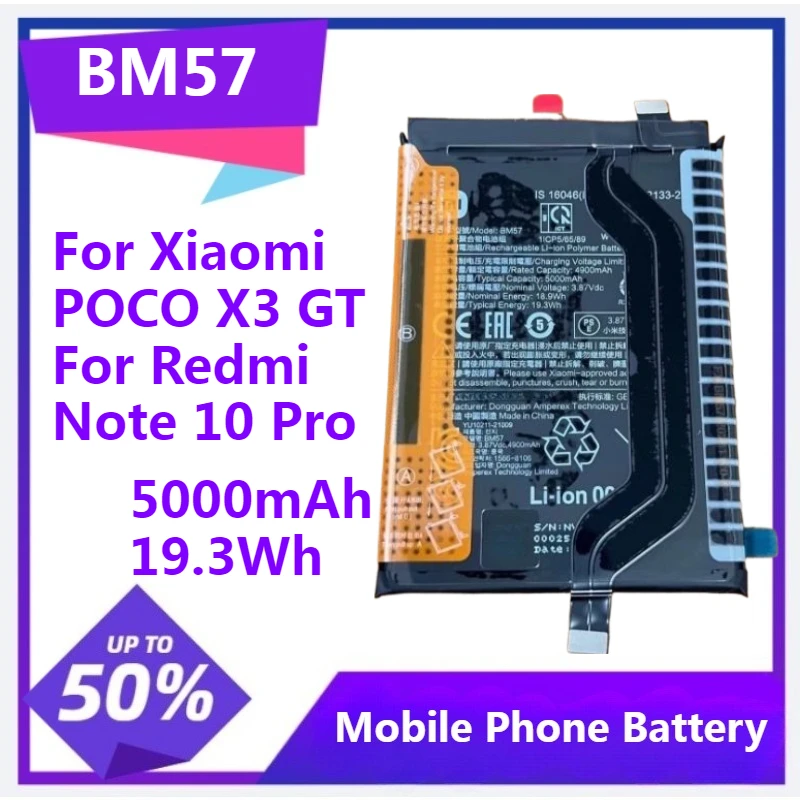 BM57 Replacement Battery For Xiaomi POCO X3 GT For Redmi Note 10 Pro Battery with Repair Tools kit 5000mAh 19.3Wh
BM57 Replacement Battery For Xiaomi POCO X3 GT For Redmi Note 10 Pro Battery with Repair Tools kit 5000mAh 19.3Wh