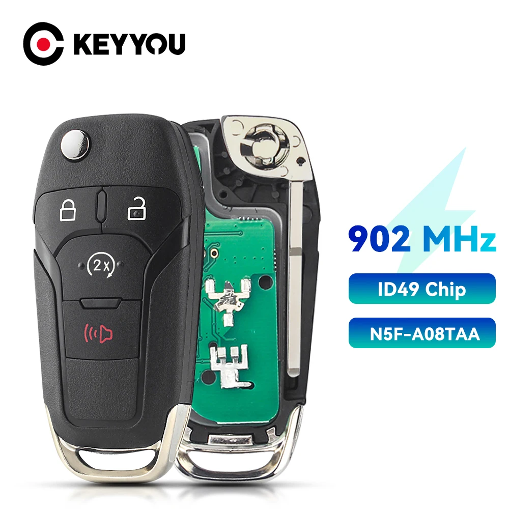 KEYYOU 4-кнопочный откидной дистанционный автомобильный ключ 902 МГц ID49 чип для Ford F150 F250 F350 F450 F550 Ranger Raptor 2015-2020 N5F-A08TDA
KEYYOU 4-кнопочный откидной дистанционный автомобильный ключ 902 МГц ID49 чип для Ford F150 F250 F350 F450 F550 Ranger Raptor 2015-2020 N5F-A08TDA