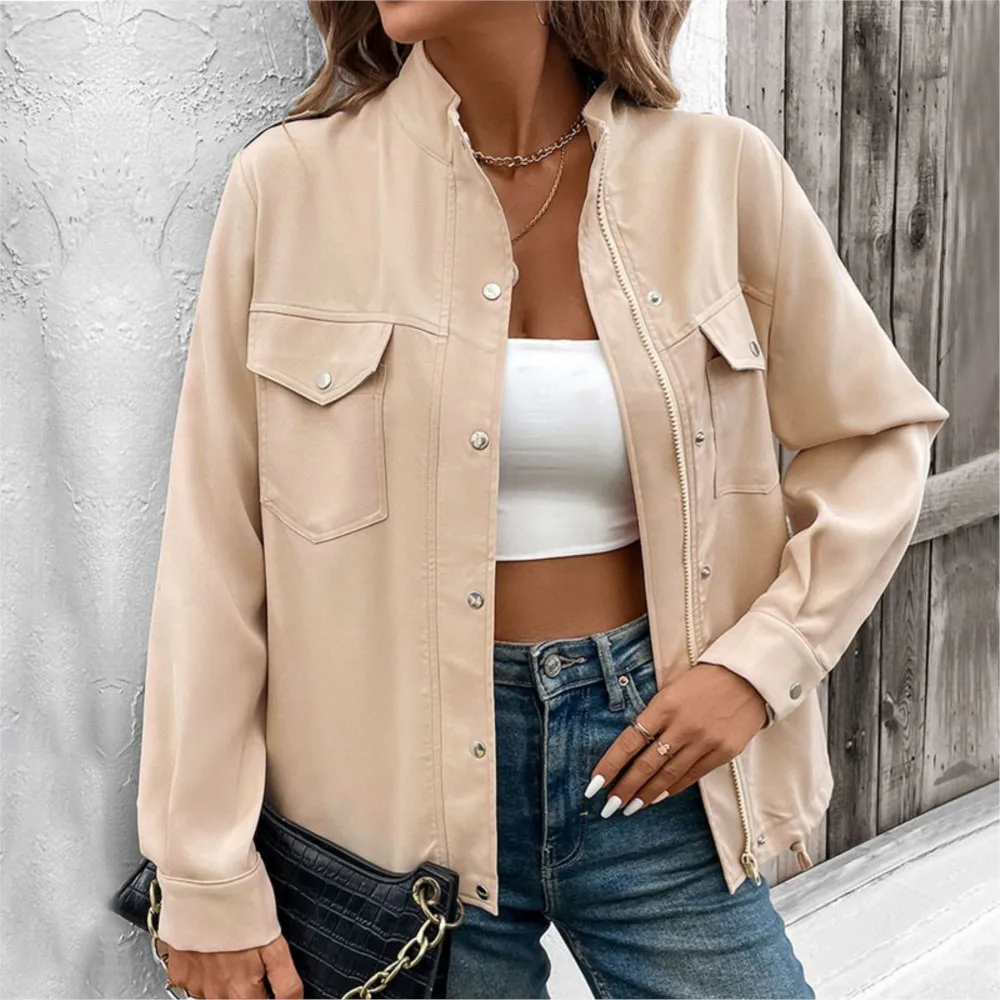 Solid Casual Stand Collar Zipper Jacket with Pockets Elegant Women Autumn High-quality Fashion Long-sleeved Patchwork Coat
Solid Casual Stand Collar Zipper Jacket with Pockets Elegant Women Autumn High-quality Fashion Long-sleeved Patchwork Coat