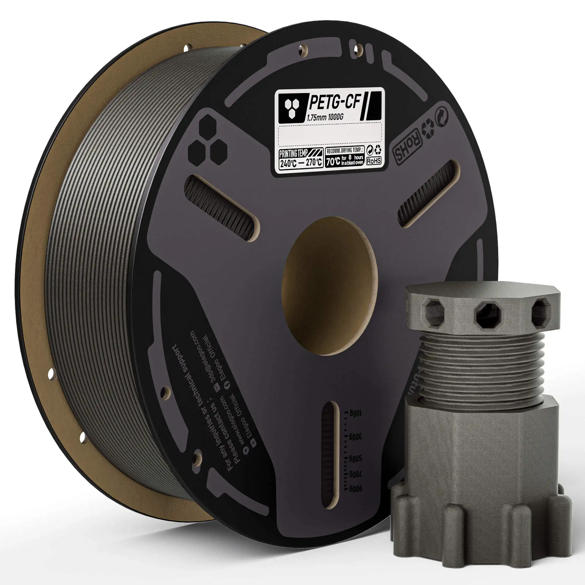 ELEGOO Carbon Fiber PETG Filament 1.75 mm Black 1KG, High Strength PETG-CF 3D Printing Filament, Fits for Most FDM 3D Printers
ELEGOO Carbon Fiber PETG Filament 1.75 mm Black 1KG, High Strength PETG-CF 3D Printing Filament, Fits for Most FDM 3D Printers