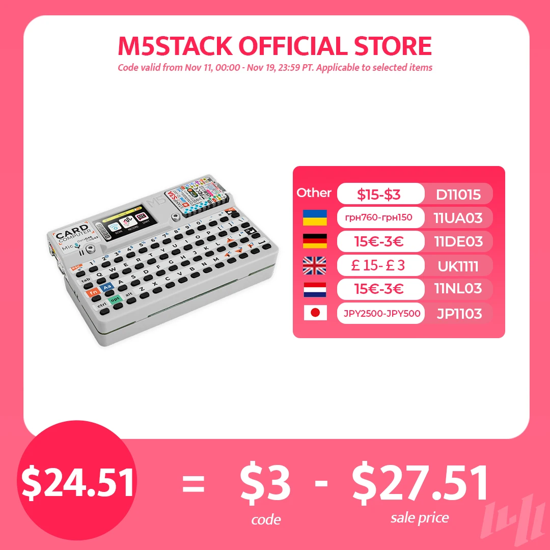 M5Stack Cardputer V1.1 Portable Computer M5StampS3A Development Board 1.14 Inch Screen 56 Key Keyboard Card Microcontroller
M5Stack Cardputer V1.1 Portable Computer M5StampS3A Development Board 1.14 Inch Screen 56 Key Keyboard Card Microcontroller