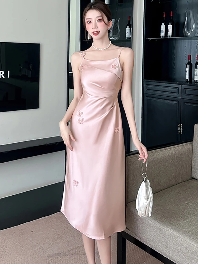 Women Pink Satin Chic Diamonds Flower Sling Long Dress Summer Elegant Luxury Vestidos 2025 New Korean Fashion Bodycon Prom Dress
Women Pink Satin Chic Diamonds Flower Sling Long Dress Summer Elegant Luxury Vestidos 2025 New Korean Fashion Bodycon Prom Dress