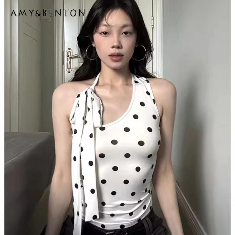 French Design White Asymmetrical Strap Polka Dot Sleeveless Women's Vest 2025 Summer Slimming Versatile Sexy Sling Top Ladies
French Design White Asymmetrical Strap Polka Dot Sleeveless Women's Vest 2025 Summer Slimming Versatile Sexy Sling Top Ladies