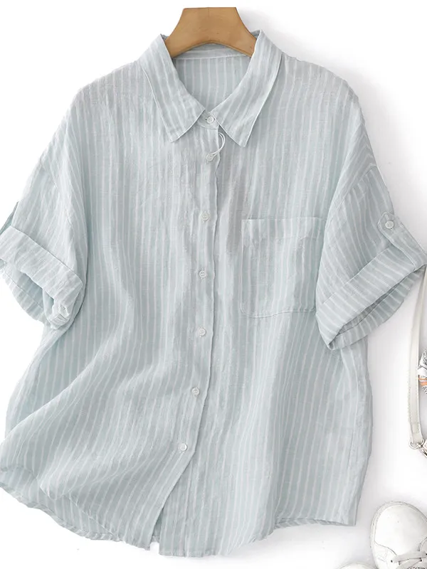 Cool Lightweight Short Sleeve Striped Shirt for Women Commute Artistic Style Loose Fit Summer Clothing Large Size Ladies Top
Cool Lightweight Short Sleeve Striped Shirt for Women Commute Artistic Style Loose Fit Summer Clothing Large Size Ladies Top