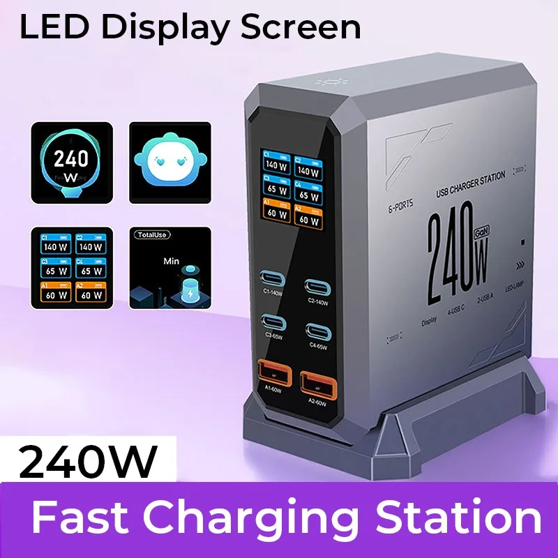 240W GaN Charger 6 in 1 140W PD3.1 PPS USB Type C Digital Display Fast Charging Station for IPhone 17 16 MacBook Laptops
240W GaN Charger 6 in 1 140W PD3.1 PPS USB Type C Digital Display Fast Charging Station for IPhone 17 16 MacBook Laptops