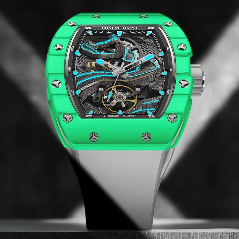 BONEST GATTI Men Automatic Watch Luxury 42mm Tonneau Mechanical Wristwatch Carbon Fiber Case Sapphire Luminous Great Wall Dial
BONEST GATTI Men Automatic Watch Luxury 42mm Tonneau Mechanical Wristwatch Carbon Fiber Case Sapphire Luminous Great Wall Dial