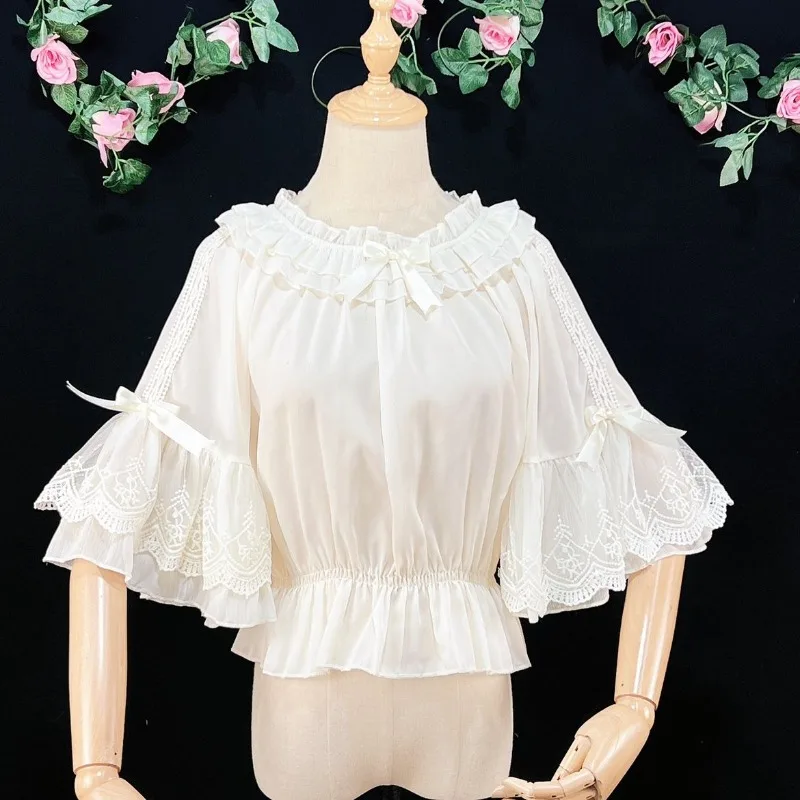 Japanese Lolita Blouses Solid Color Bow Lace Ruffles Patchwork Design Shirts Flare Sleeve Female Slim All Match Women's Clothing
Japanese Lolita Blouses Solid Color Bow Lace Ruffles Patchwork Design Shirts Flare Sleeve Female Slim All Match Women's Clothing