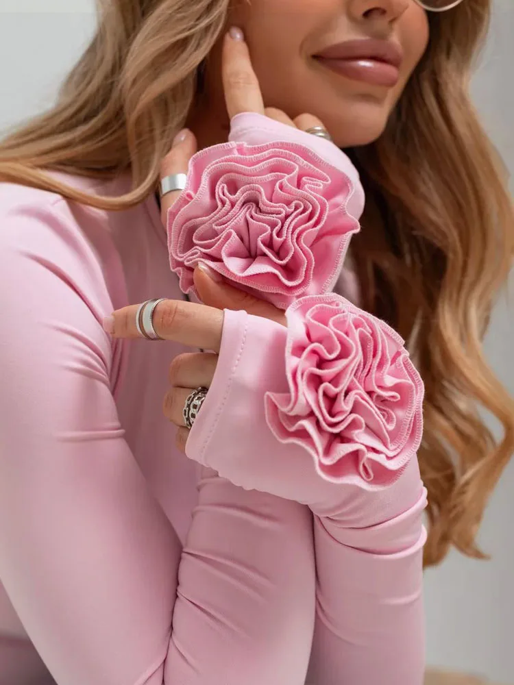 MCDV Fashion 3D Flower Design T-shirt Women Autumn Casual Long Sleeve O-neck Skinny Solid Tops Elegant Street Lady Ruched Tees
MCDV Fashion 3D Flower Design T-shirt Women Autumn Casual Long Sleeve O-neck Skinny Solid Tops Elegant Street Lady Ruched Tees