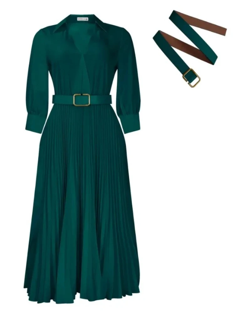 Elegant Dresses for Women 2025 Autumn with Belt Ankle Length Dresses Women V Neck Long Sleeve Loose Elegant Office Lady Fold
Elegant Dresses for Women 2025 Autumn with Belt Ankle Length Dresses Women V Neck Long Sleeve Loose Elegant Office Lady Fold