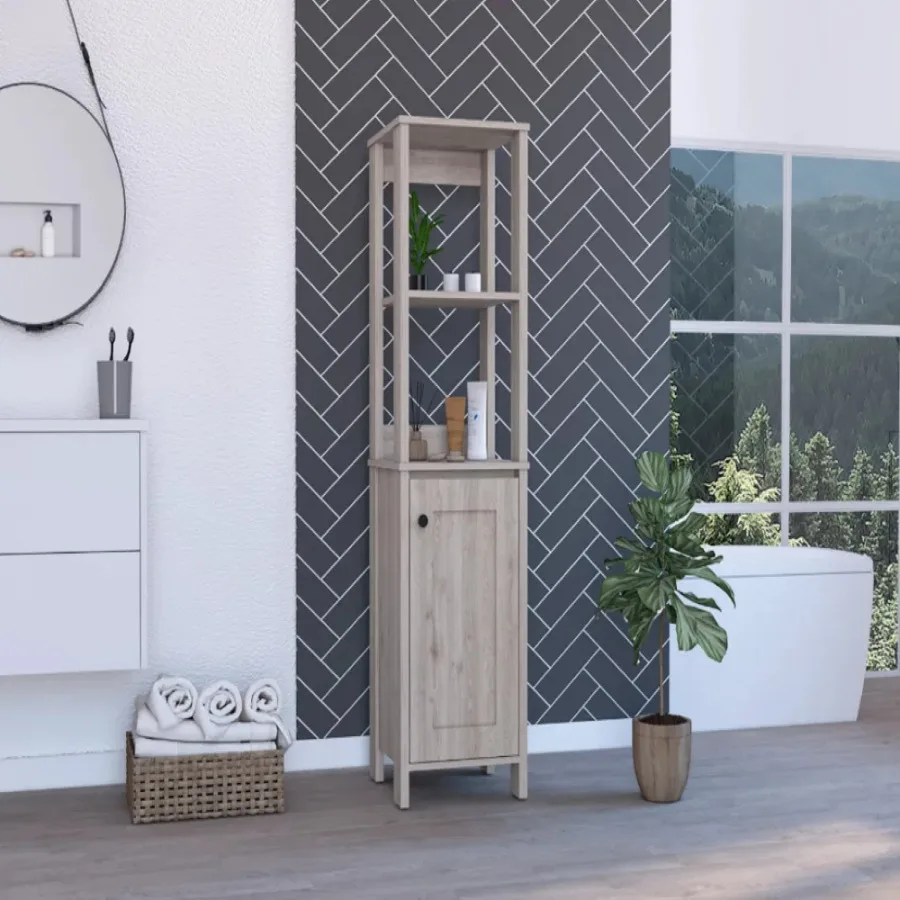 Linen Cabinet Two Open Shelves Single Door Light Gray Finish Modern Storage Solution for Bathroom or Kitchen
Linen Cabinet Two Open Shelves Single Door Light Gray Finish Modern Storage Solution for Bathroom or Kitchen